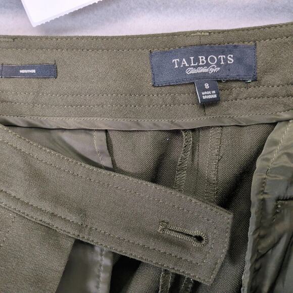 Talbots Heritage Wide Leg Pants Women's 8 33x32 Dark Green Flat Front Wool Blend - Picture 3 of 10